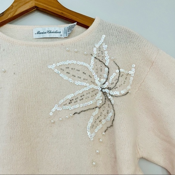 Vintage Marisa Christina Beaded Pearl Embellished Angora Sweater - Picture 3 of 13